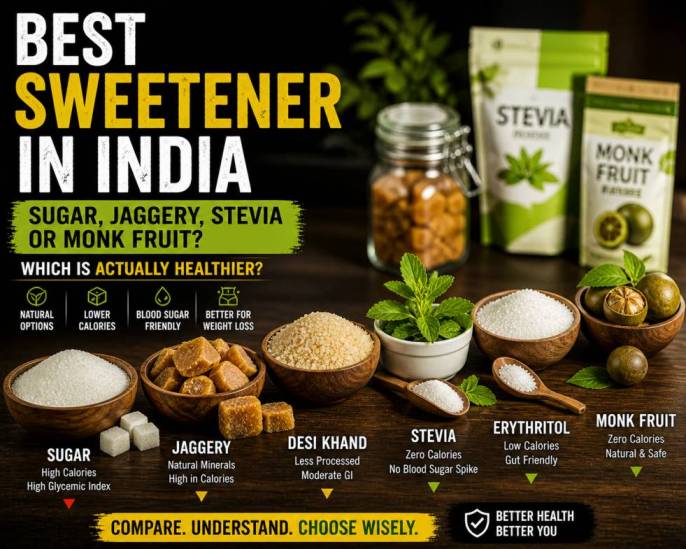 Best Sweetener in India: Sugar vs Jaggery vs Stevia vs Monk Fruit (Which Is Actually Healthier?)
